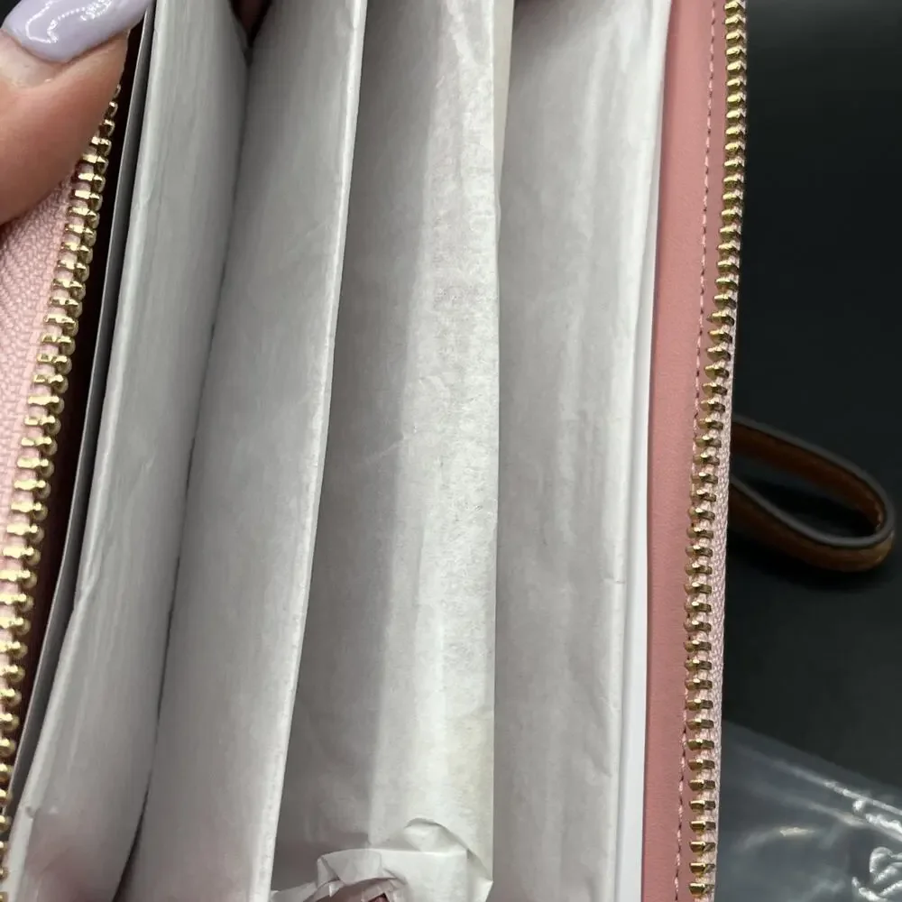 Coach CEC20 Long Zip Around Wallet Signature Coated Canvas Powder Pink Wristlet